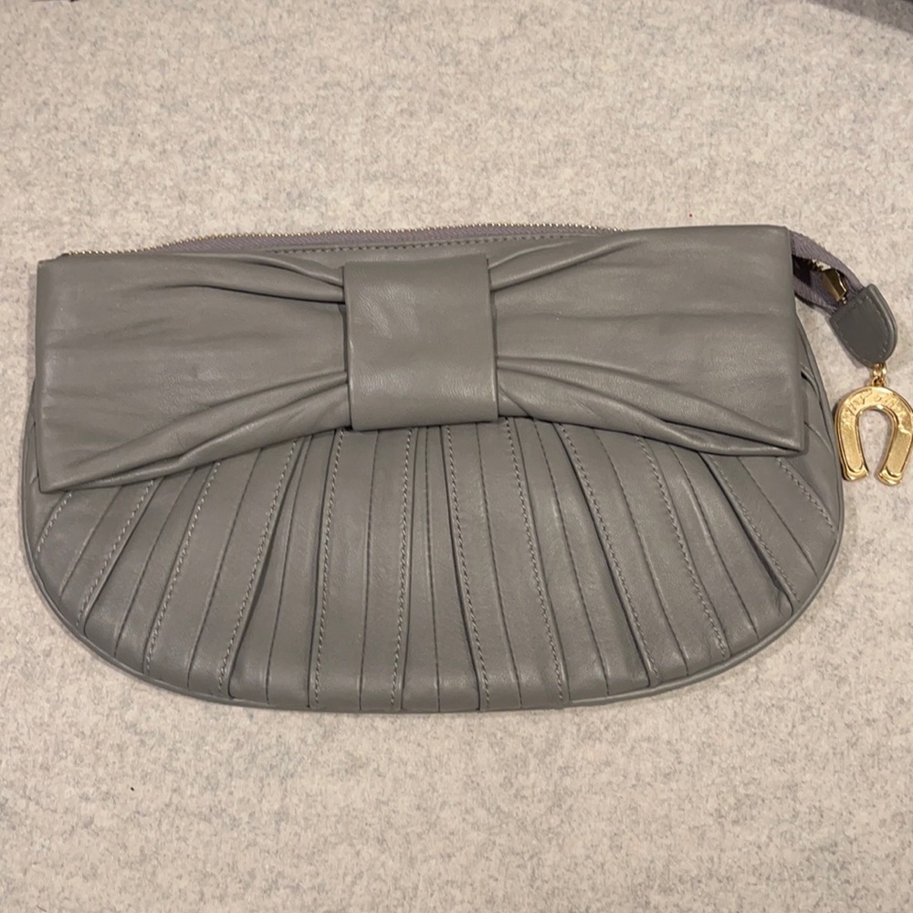 Betsey Johnson Grey Leather Bow Clutch